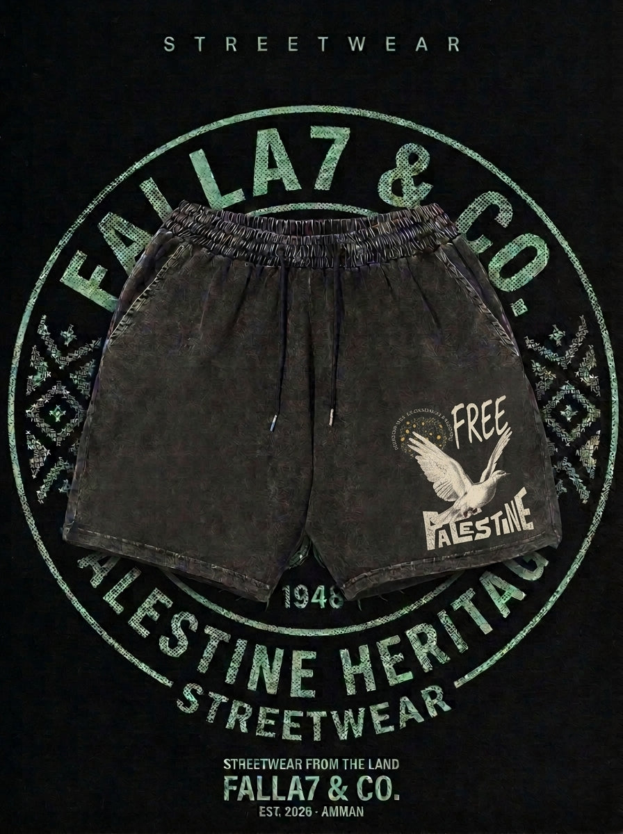 Blossom Dove Shorts | Free Palestine Washed Shorts | Falla7 & Co.
