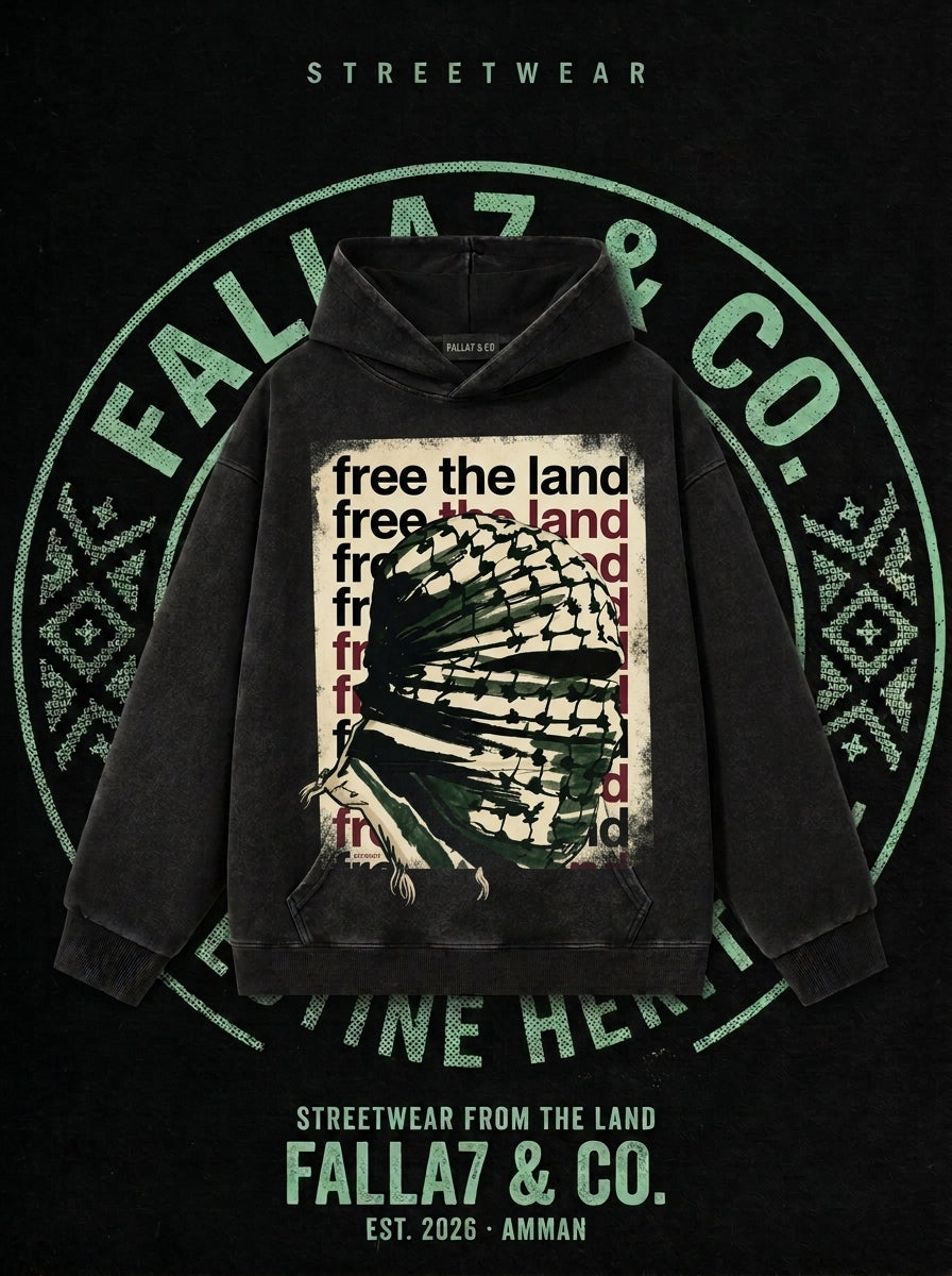 Free The Land Hoodie | Keffiyeh Graphic Hoodie | Falla7 & Co.