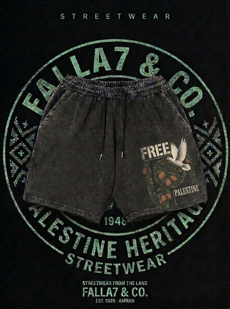 Freedom Grove Shorts | Free Palestine Dove Shorts | Falla7 & Co.