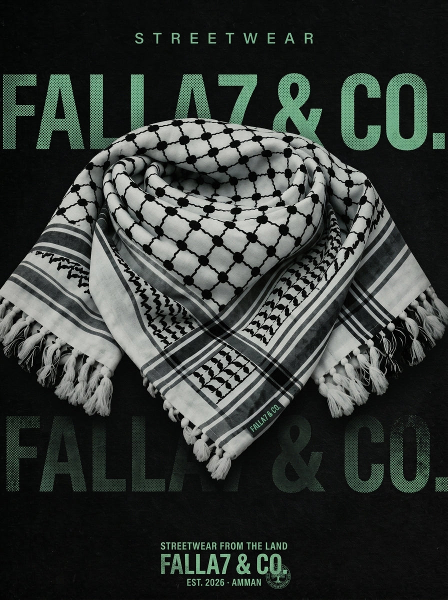 The Falla7 Keffiyeh | Black & White Palestinian Scarf | Falla7 & Co.