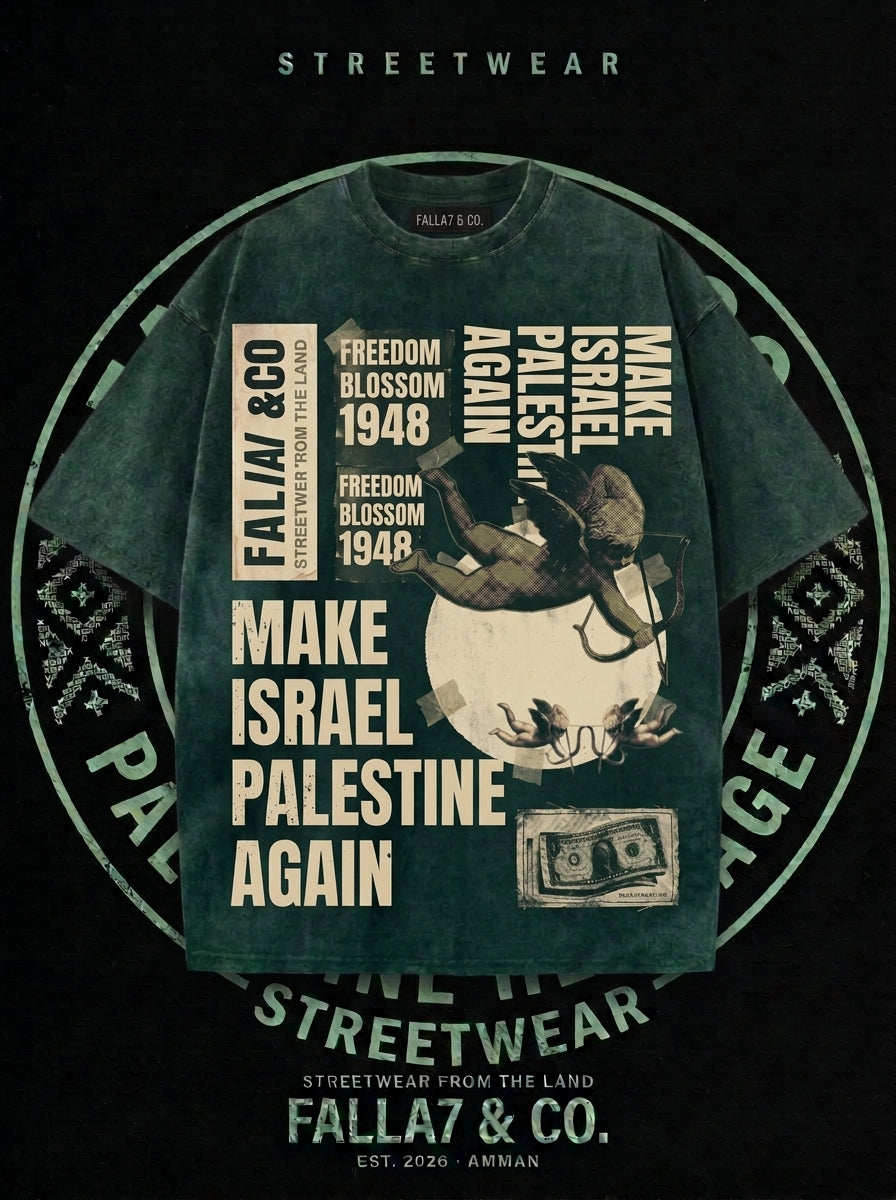 Palestine Again Tee | Collage Poster T-Shirt | Falla7 & Co.